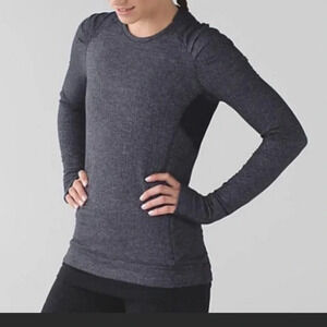 Lululemon Think Fast Long Sleeve Heathered Herringbone Heathered Black Size 4